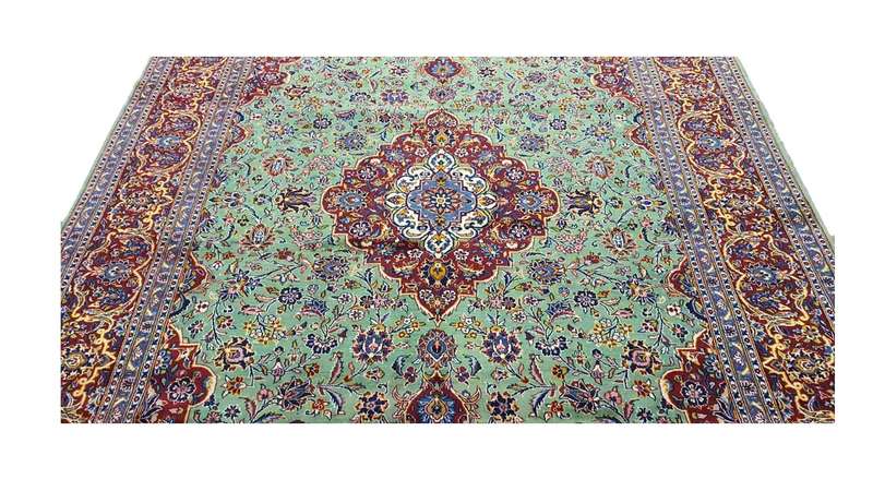 Very Fine Green Persian Kashan Carpet 385cm x 272cm Hand Knotted
