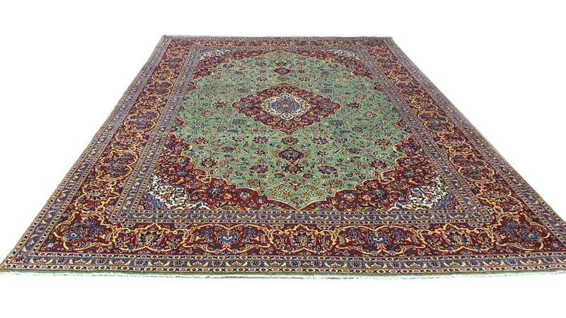Very Fine Green Persian Kashan Carpet 385cm x 272cm Hand Knotted