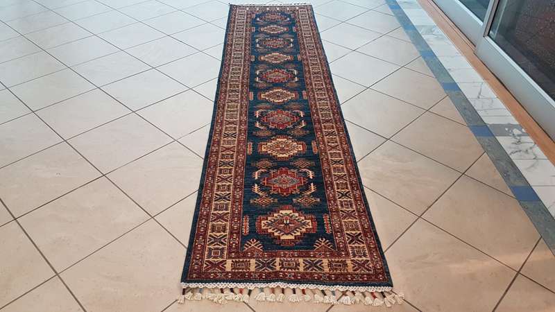 Fine Afghan Kazak Ariana Carpet 306cm x 76cm Hand Knotted