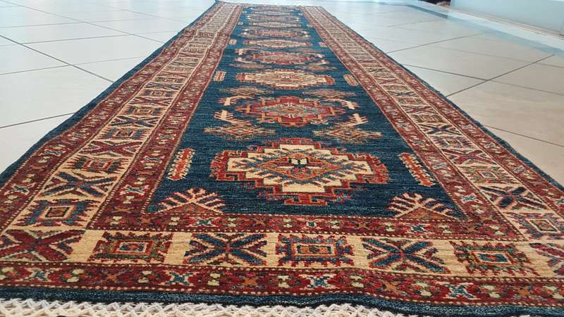 Fine Afghan Kazak Ariana Carpet 306cm x 76cm Hand Knotted