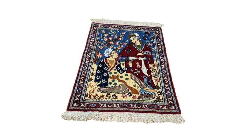 Very Fine Persian Pictorial Isfahan Carpet 70cm x 53cm Hand Knotted