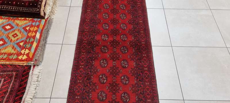 Red Afghan Turkaman 300cm x 80cm Hand Knotted