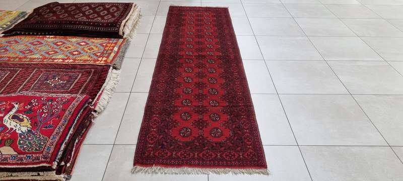 Red Afghan Turkaman 300cm x 80cm Hand Knotted