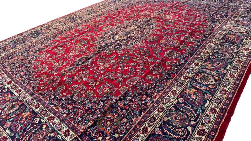 Vintage Persian Mashhad Carpet 383cm x 286cm Hand Knotted