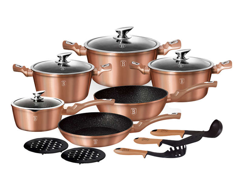 Berlinger Haus - 15 Pieces Marble Coating Cookware Set - Rose Gold Metallic (SECOND HAND)