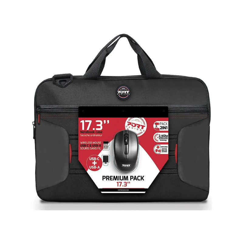 Port Premium Pack 17.3" Toploader Bag with Wireless Mouse Bundle