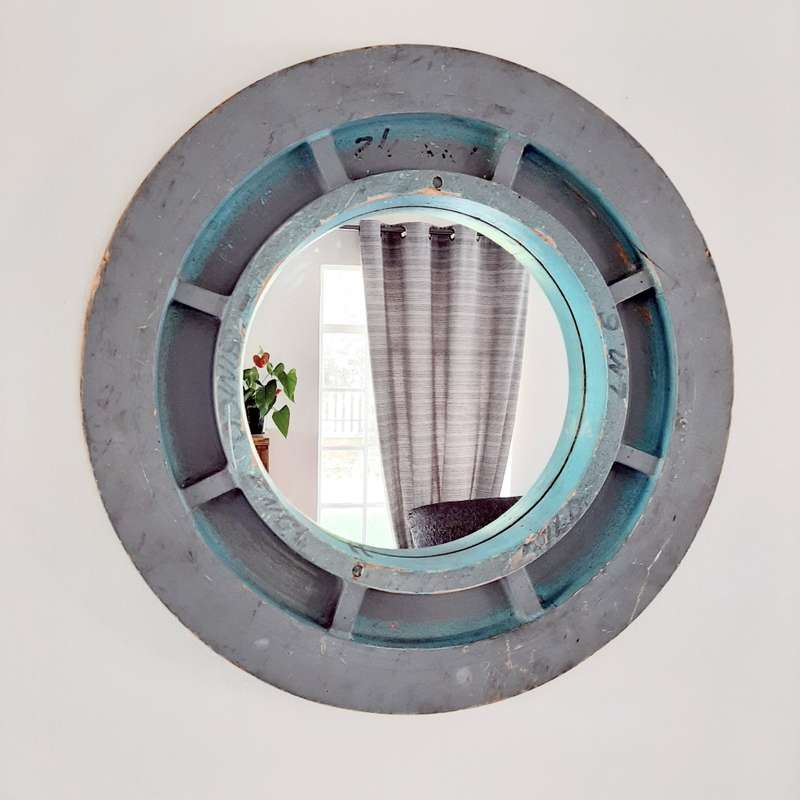 Blue round mirror