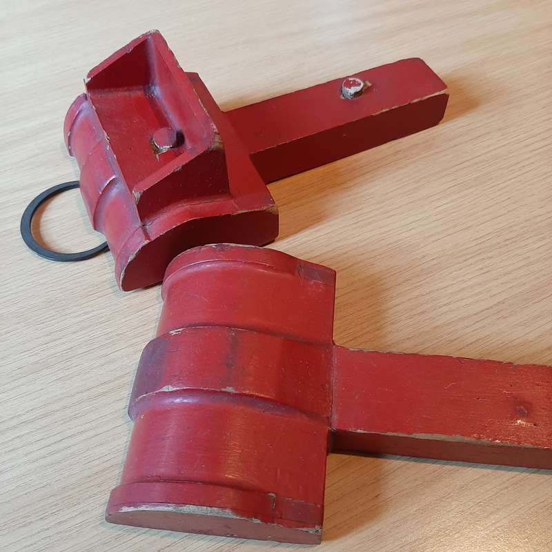 Red hanging mallet shapes