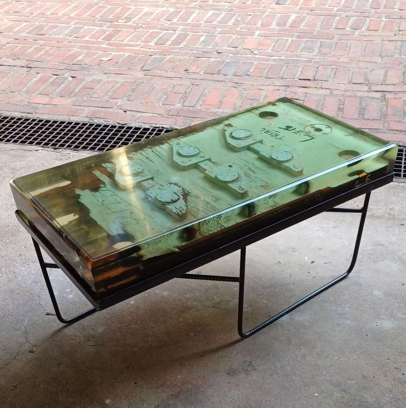 Resin Coffee Table of salvaged wooden casting pattern mould