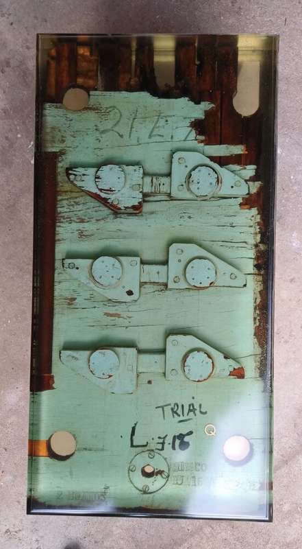 Resin Coffee Table of salvaged wooden casting pattern mould