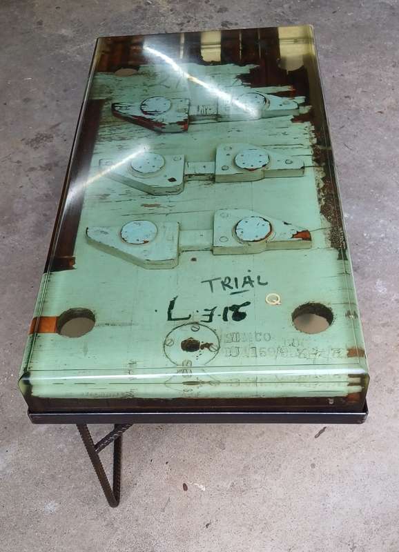 Resin Coffee Table of salvaged wooden casting pattern mould