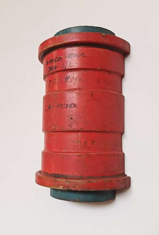 Vintage Red Barrel Mould Wall Hanging  Industrial Decor with Blue Accents