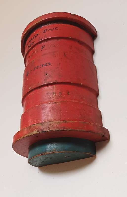Vintage Red Barrel Mould Wall Hanging  Industrial Decor with Blue Accents