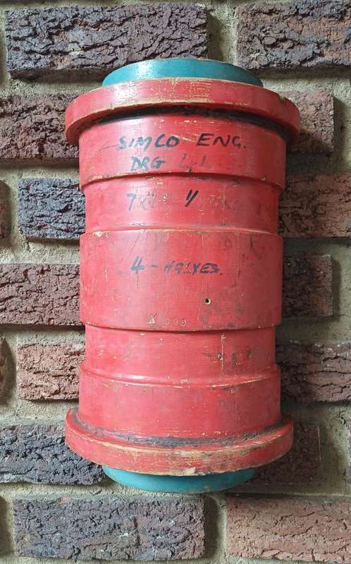 Vintage Red Barrel Mould Wall Hanging  Industrial Decor with Blue Accents