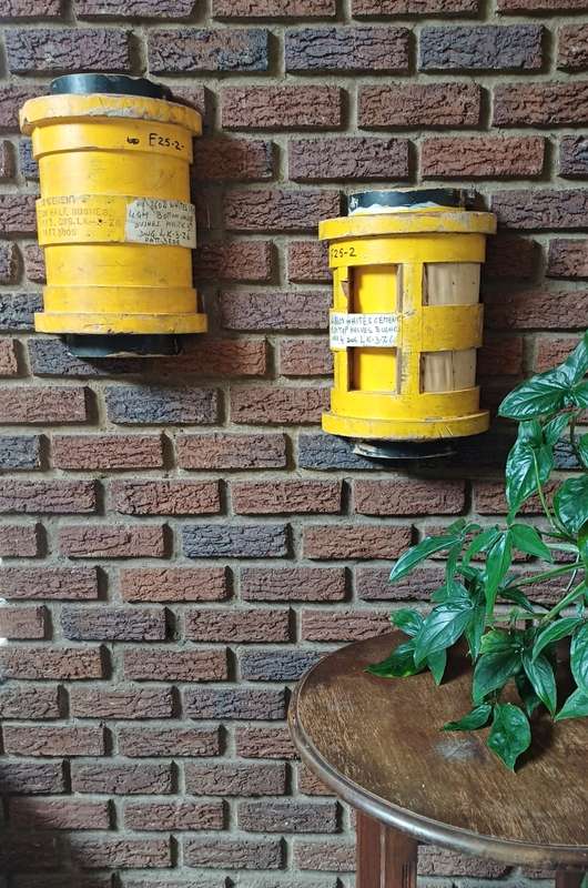 Vintage Yellow Barrel Mould Wall Hangings  Set of 2