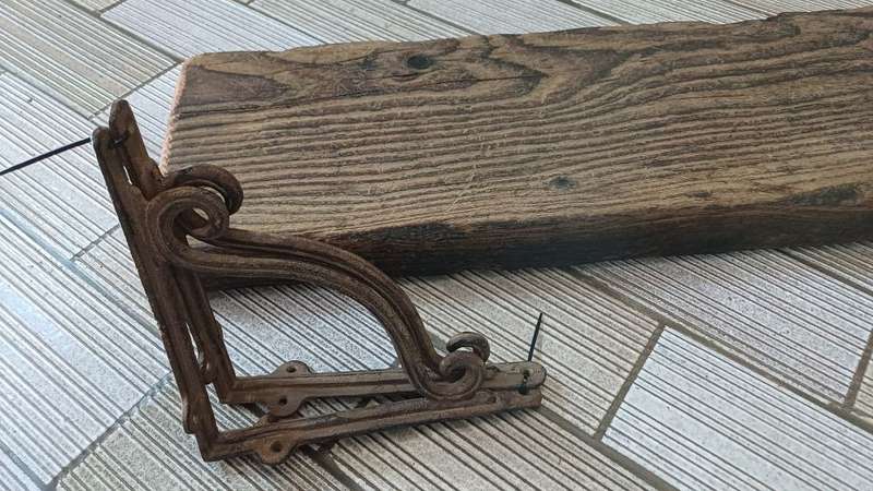 Wooden Shelf with Rustic Metal Brackets