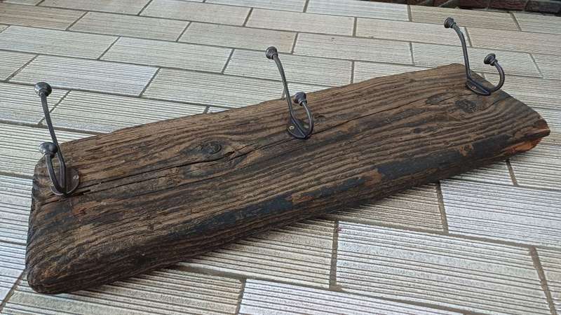 Wood Mudroom Hook with 3 Metal Hooks