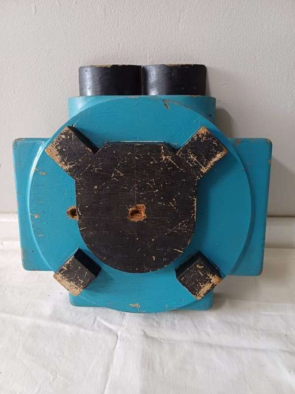 Decor: Pair of Blue 'Rocket Parts'  Vintage Wooden Pattern Moulds
