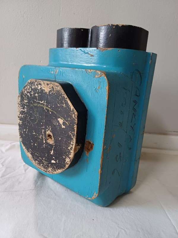 Decor: Pair of Blue 'Rocket Parts'  Vintage Wooden Pattern Moulds