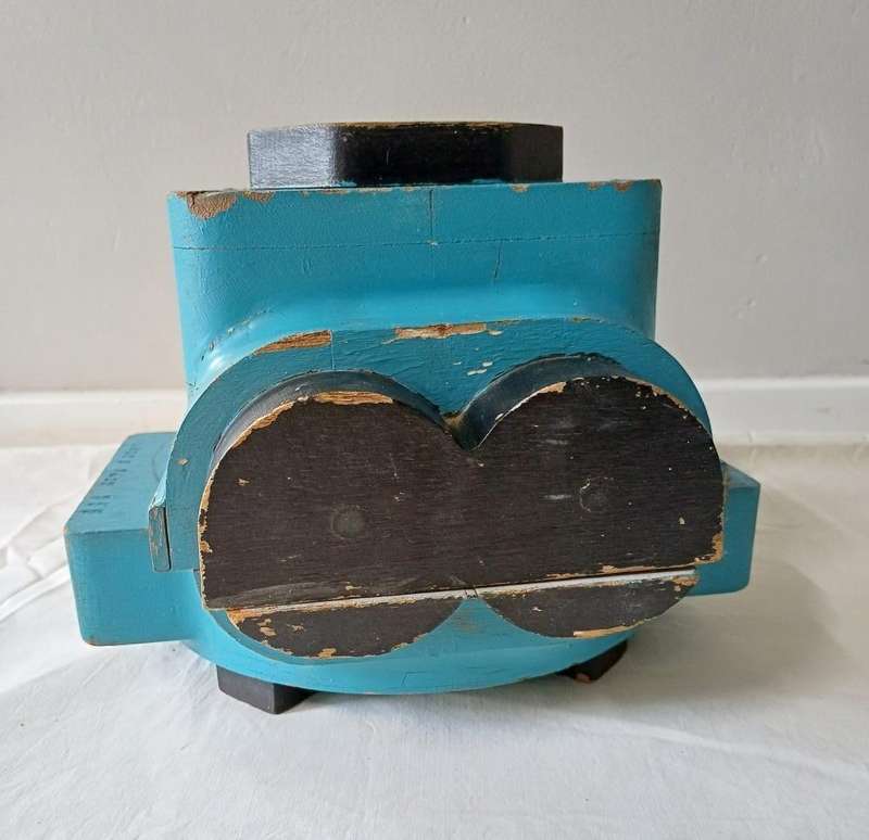 Decor: Pair of Blue 'Rocket Parts'  Vintage Wooden Pattern Moulds