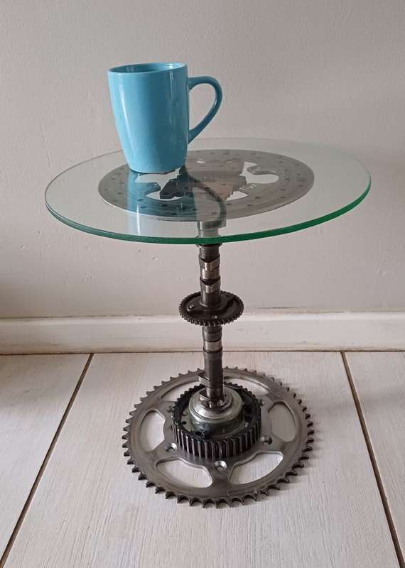 Camshaft Side Table  Industrial Steampunk Elegance