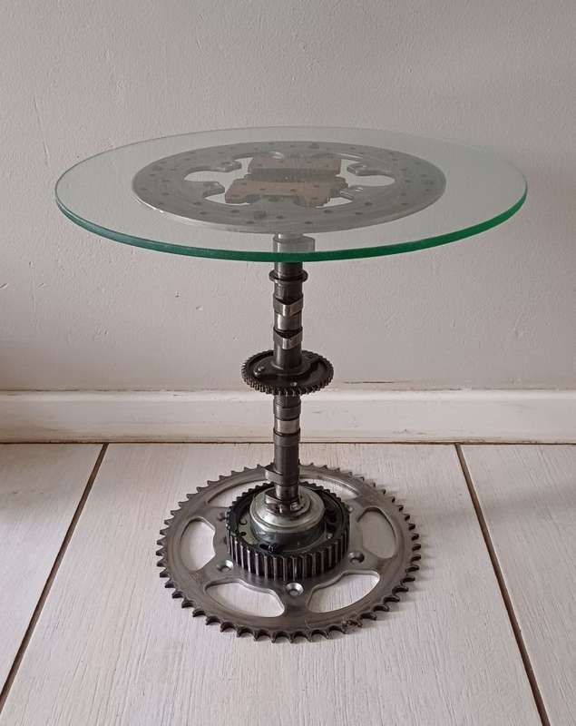 Camshaft Side Table  Industrial Steampunk Elegance