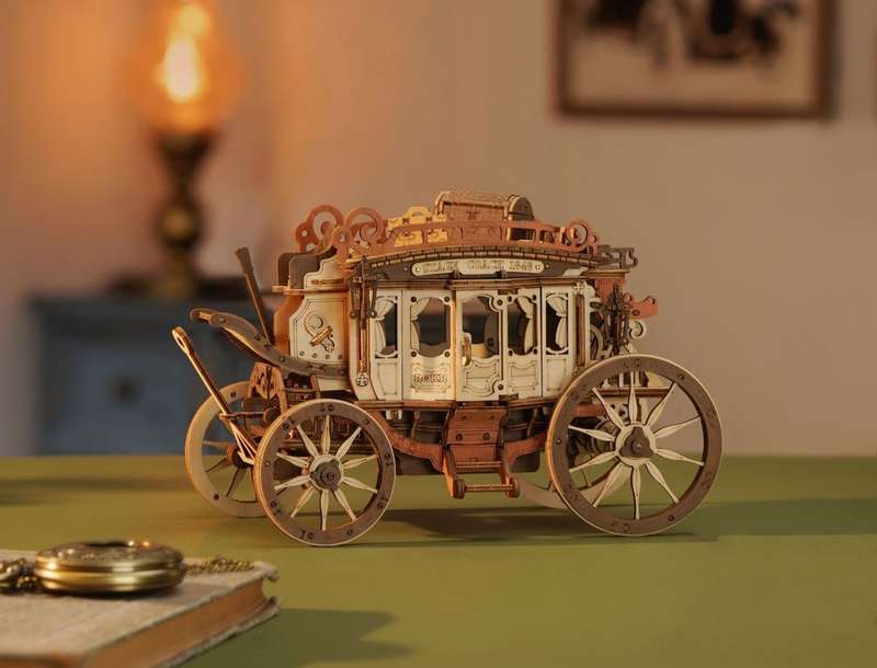Robotime Stage Coach DIY Mechanical Music Box 3D Wooden Puzzle - 199 Pieces
