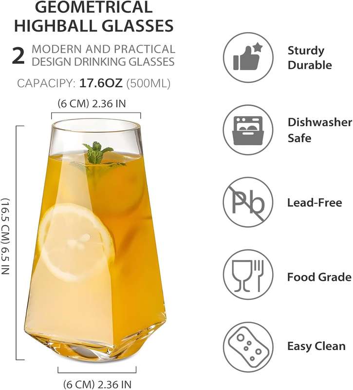 Kithi Group Geometrical Highball Glasses Set of 6 (500ml)