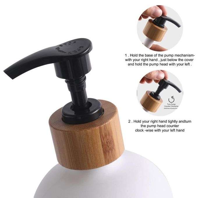 Kithi Group 2 Pack Glass Soap & Lotion Dispenser Bottle with Bamboo Tray - 500ml
