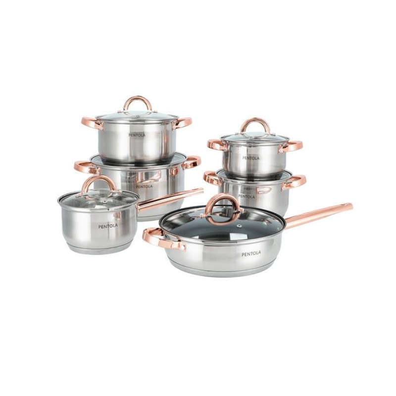 Kithi Group 12-Piece Silver & Gold Stainless Steel Cookware Set