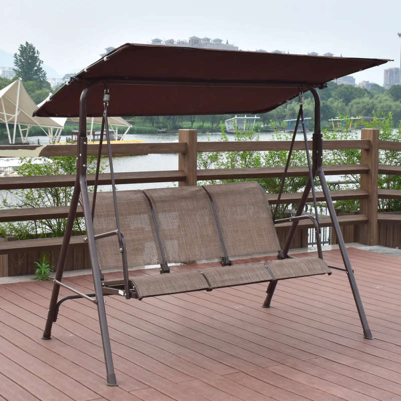 3-Person Outdoor Patio Swing Seat with Adjustable Canopy