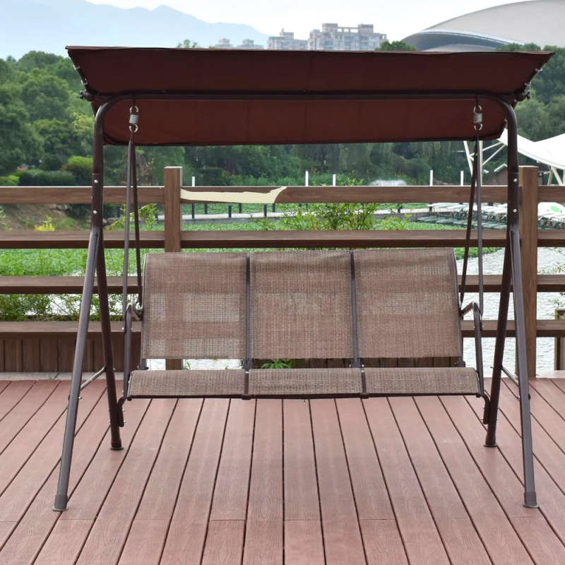 3-Person Outdoor Patio Swing Seat with Adjustable Canopy