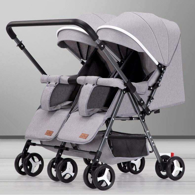 Grey 2-Way Folding Compact Double Stroller + Rain Cover