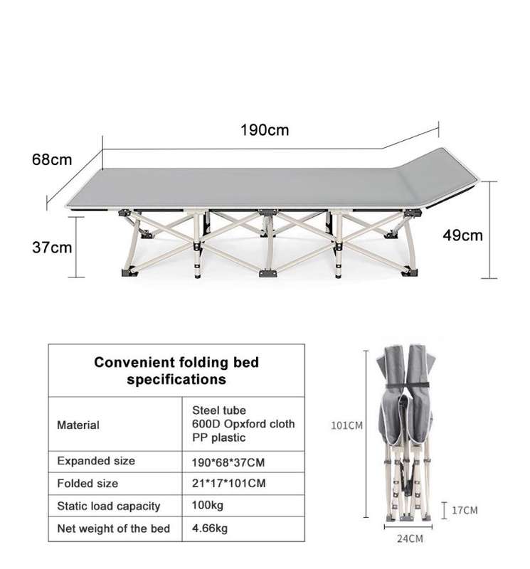 Heavy Duty Folding Camping Cot- Light Grey