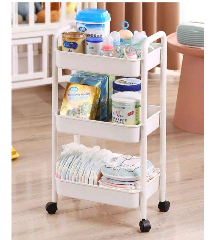 3-Tier Thick Pipe Rolling Trolley - Movable Storage Shelf Unit