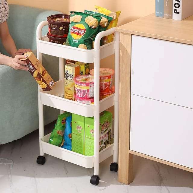 3-Tier Thick Pipe Rolling Trolley - Movable Storage Shelf Unit