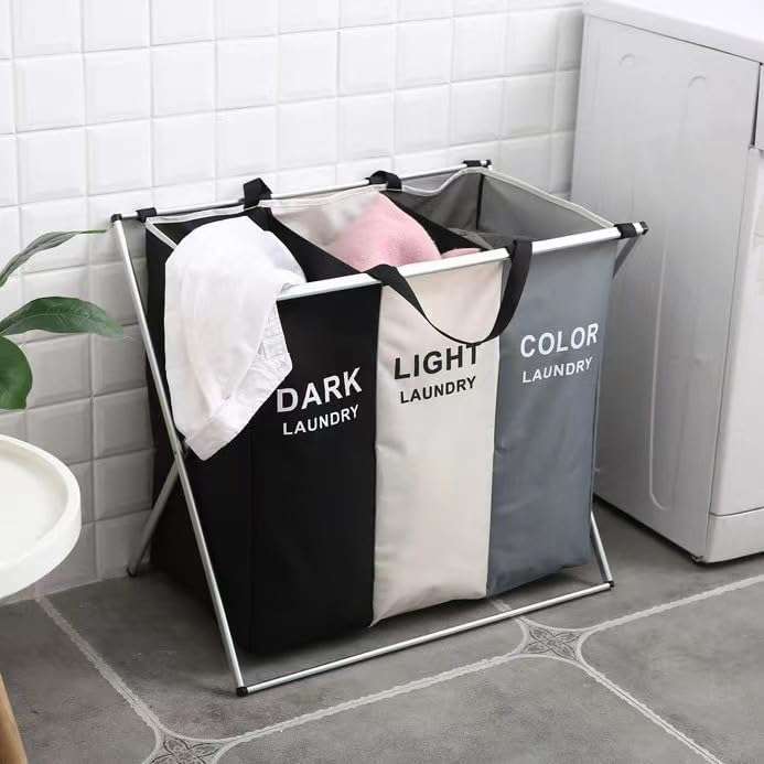 Large 3-Section Laundry Basket, 180L Freestanding Laundry Hamper