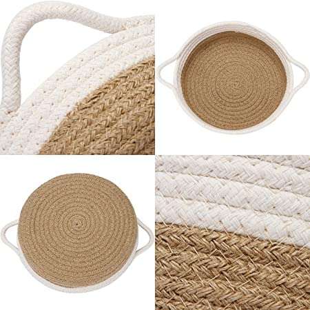 Large Braided Cotton Storage Basket - Hand Woven Round Basket