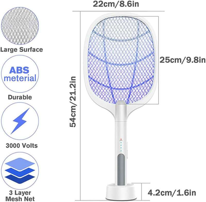 Rechargeable Mosquito Zapper RackeT - Trap Lamp and Zapper Racket 2-in-1