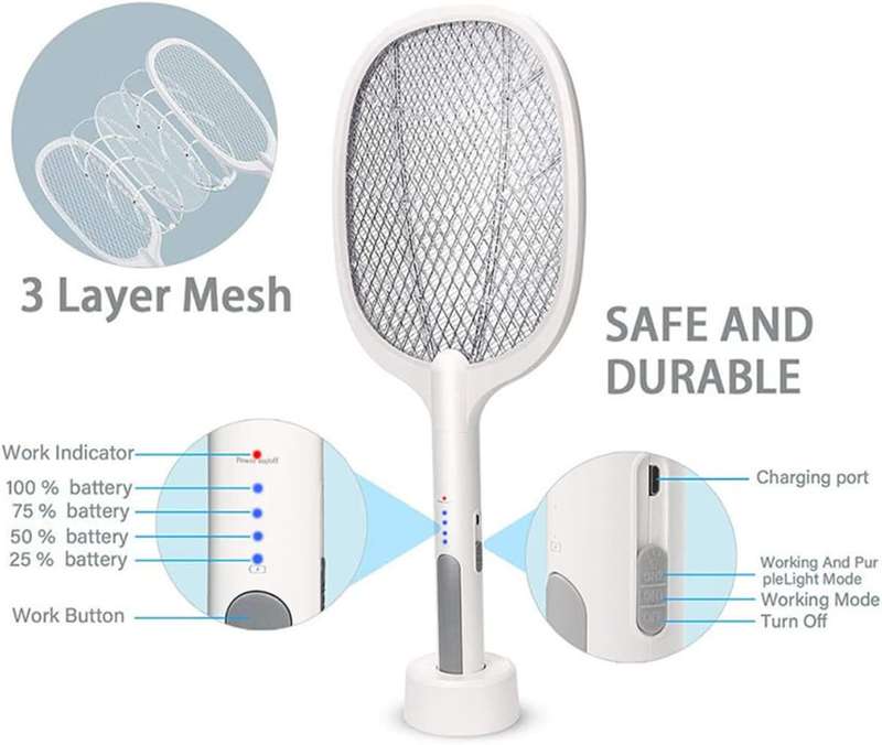 Rechargeable Mosquito Zapper RackeT - Trap Lamp and Zapper Racket 2-in-1