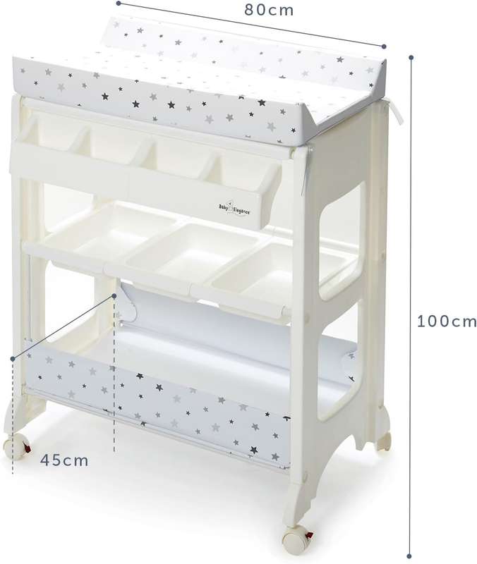 Multifunctional Baby Changing Table with Concealed Bathtub  Grey Star Pattern
