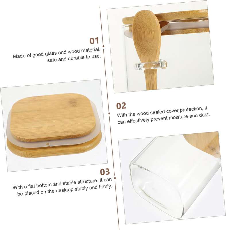 Set of 2 Airtight Glass Jars with Wooden Lids & Spoons