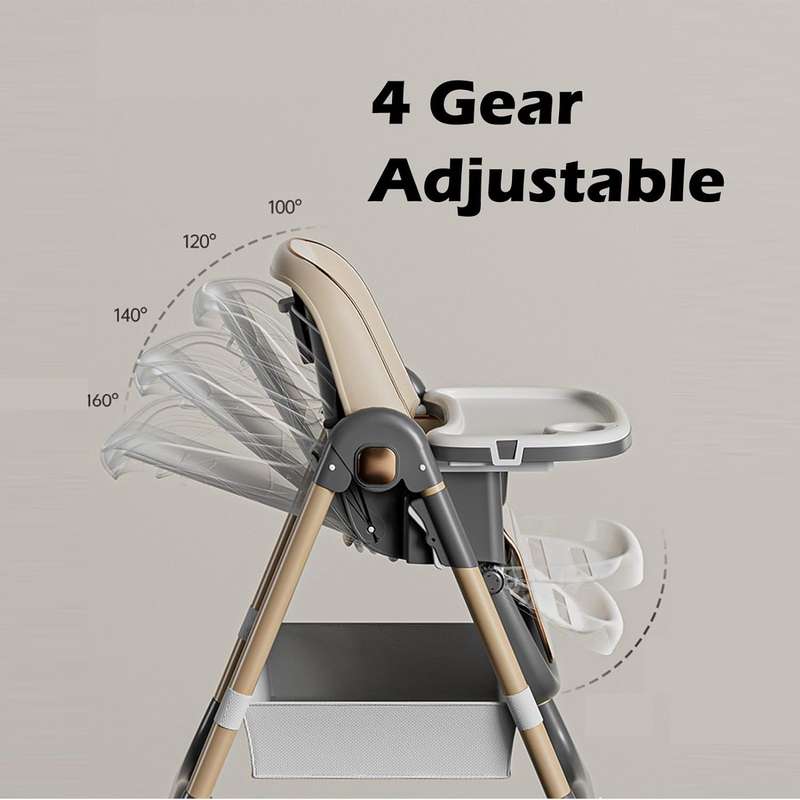 Folding Portable Baby High Chair with 5-Point Harness and Adjustable Tray