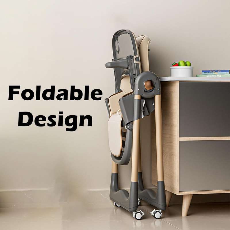 Folding Portable Baby High Chair with 5-Point Harness and Adjustable Tray