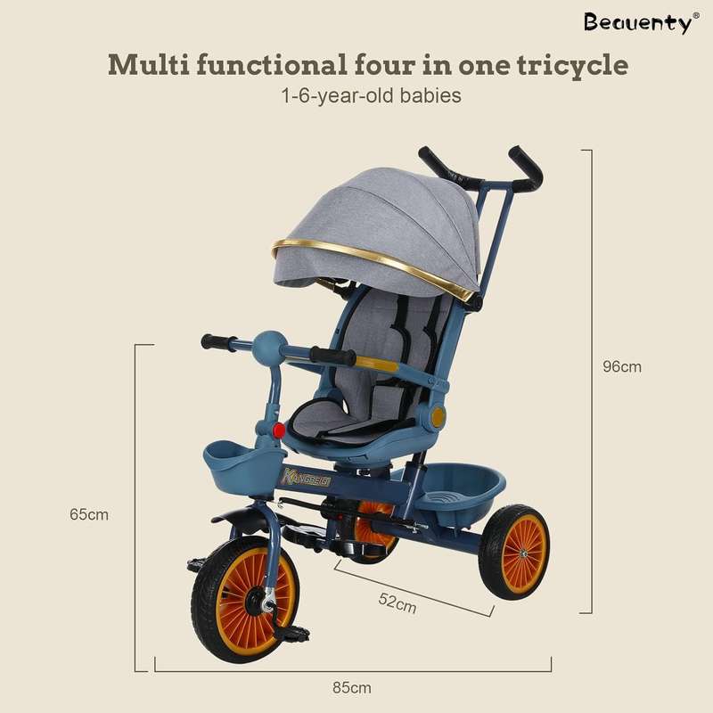 7-in-1 Baby Tricycle with Parent Handle, Safety Harness & Brakes