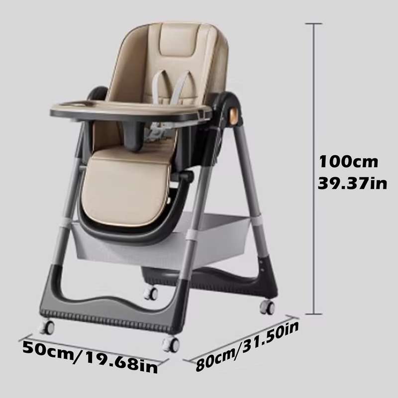 Folding Portable Baby High Chair with 5-Point Harness and Adjustable Tray