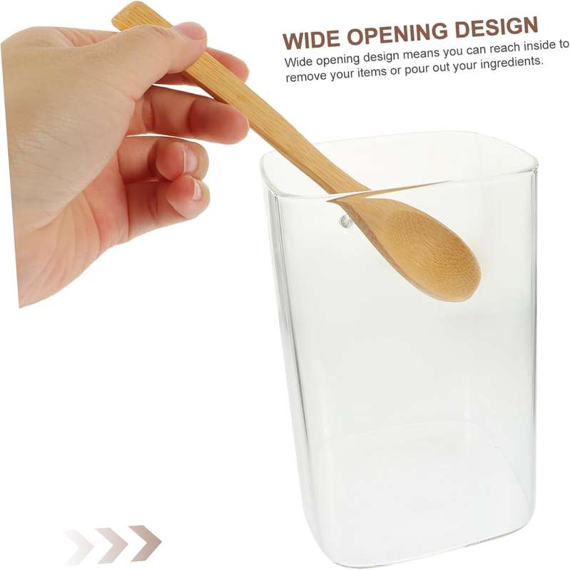 Set of 2 Airtight Glass Jars with Wooden Lids & Spoons