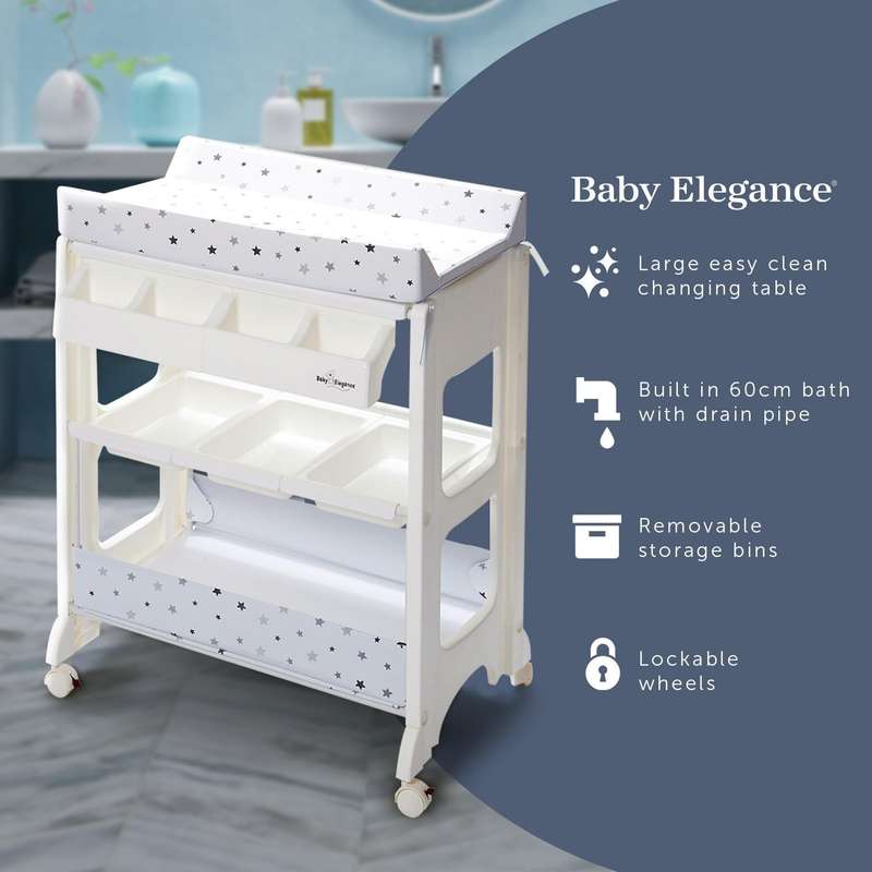 Multifunctional Baby Changing Table with Concealed Bathtub  Grey Star Pattern