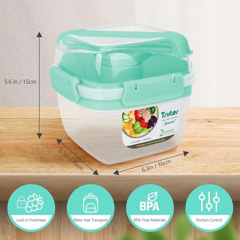 2-Layer Leak-Proof Salad Lunch Box with Sauce Container