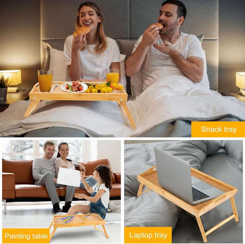 1 pcs bamboo bed table tray with folding legs